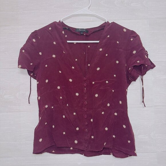 Madewell Tops - Madewell Women's Burgundy Maroon Short Sleeve Star Print Silk Belle Top size 2